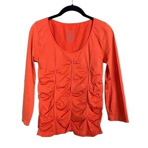 P. Luca Milano Scoop Neck Orange Gathers Stretch  Shirt Size M/L 3/4 Sleeves